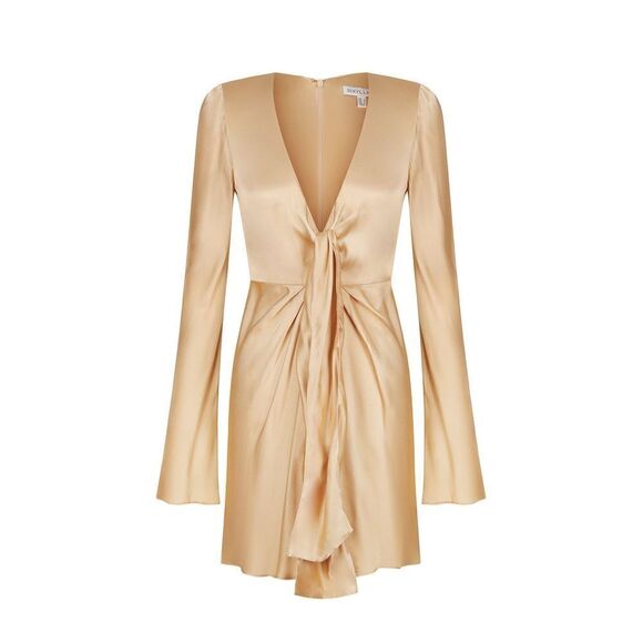 Free People - FELICITY PLUNGED TIE FRONT MINI DRESS - PORCINI by Shona Joy size - Picture 6 of 16